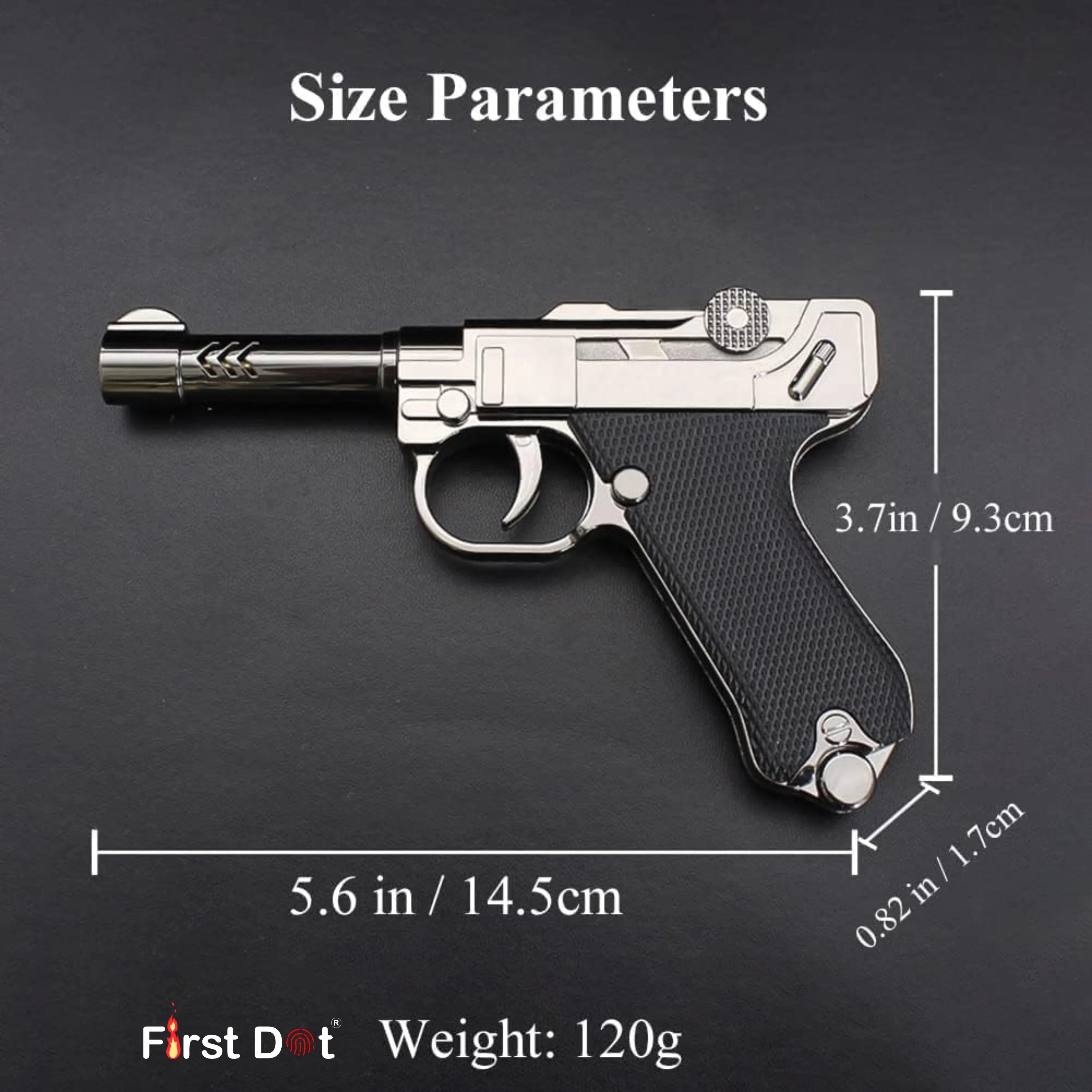 German Vintage P08 Pistol Lighter Jet Flame Refillable Metal Body