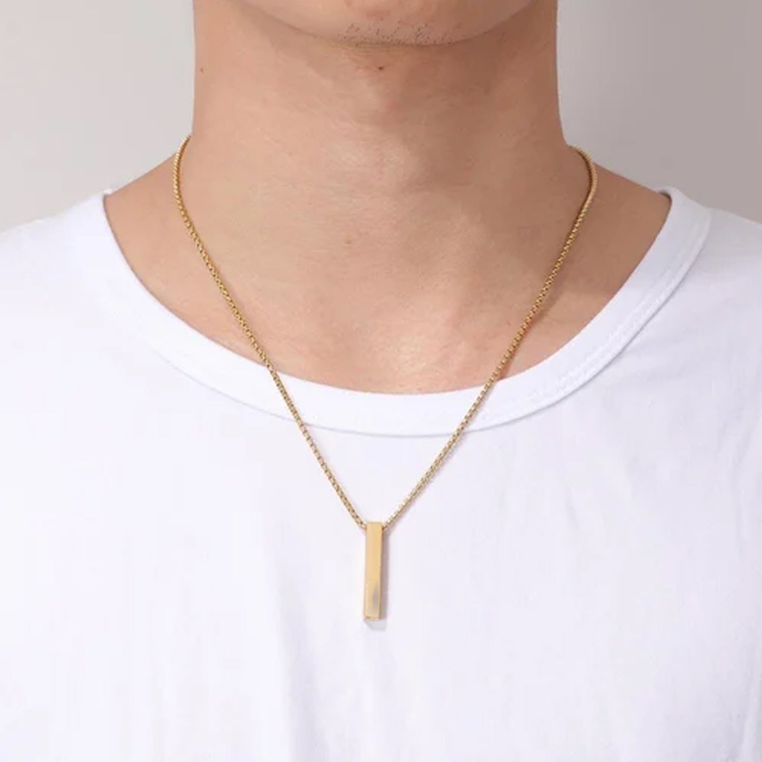 Gold Bar Pendant Necklace for Men