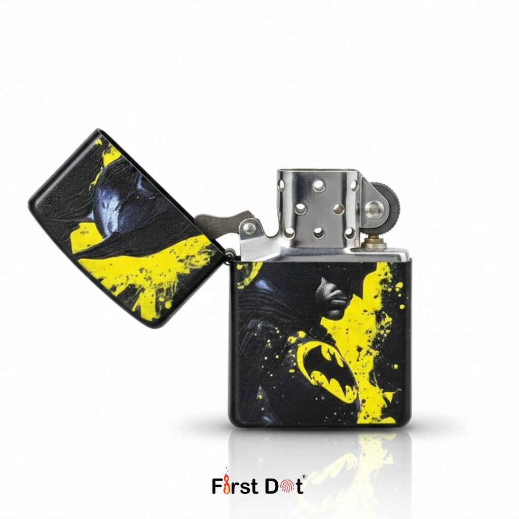 Lighter with black and yellow design on a white background