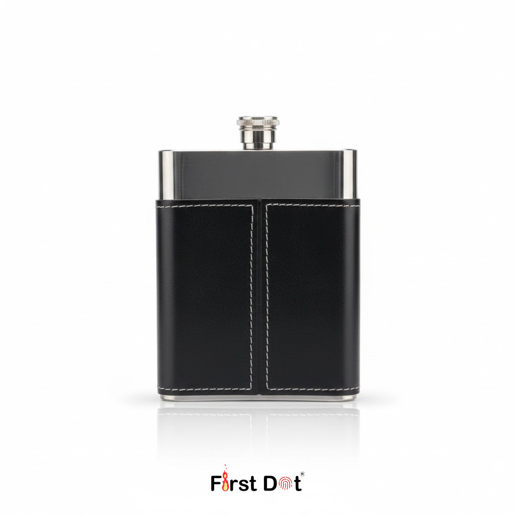 Half Leather Wrapped Hip Flask | Stainless Steel Pocket Flask for Travel