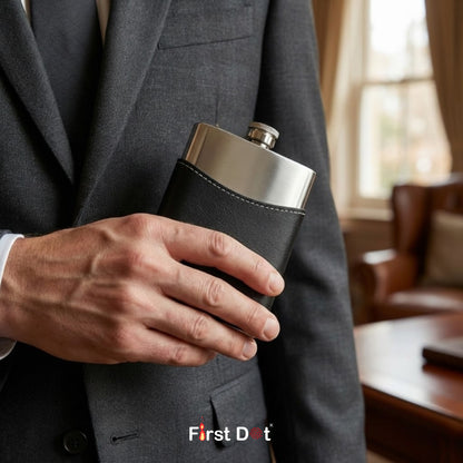 Half Leather Wrapped Hip Flask | Stainless Steel Pocket Flask for Travel