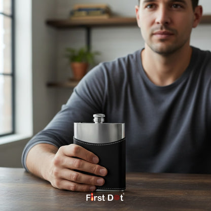Half Leather Wrapped Hip Flask | Stainless Steel Pocket Flask for Travel