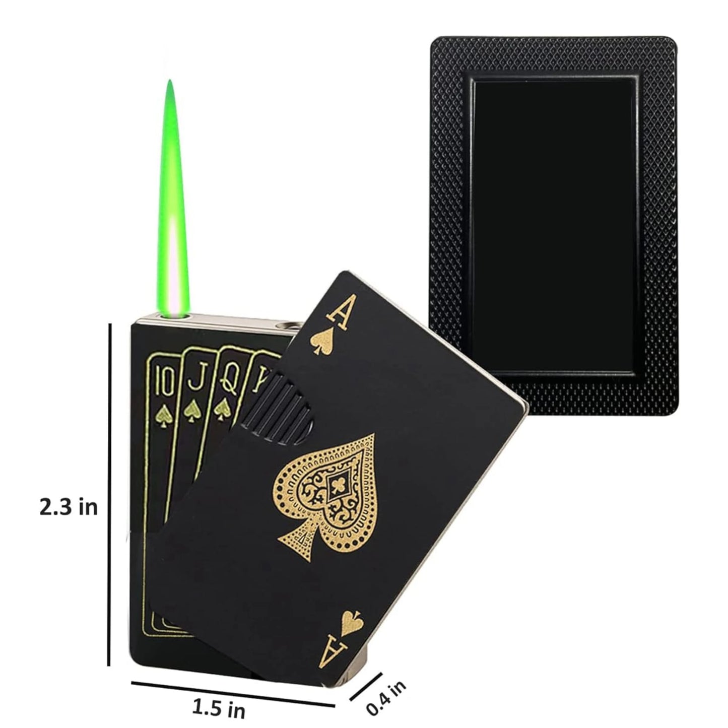 Ikka Black Refillable Green Jet Flame Lighter – Metal Playing Card Torch | Windproof Gift for Men