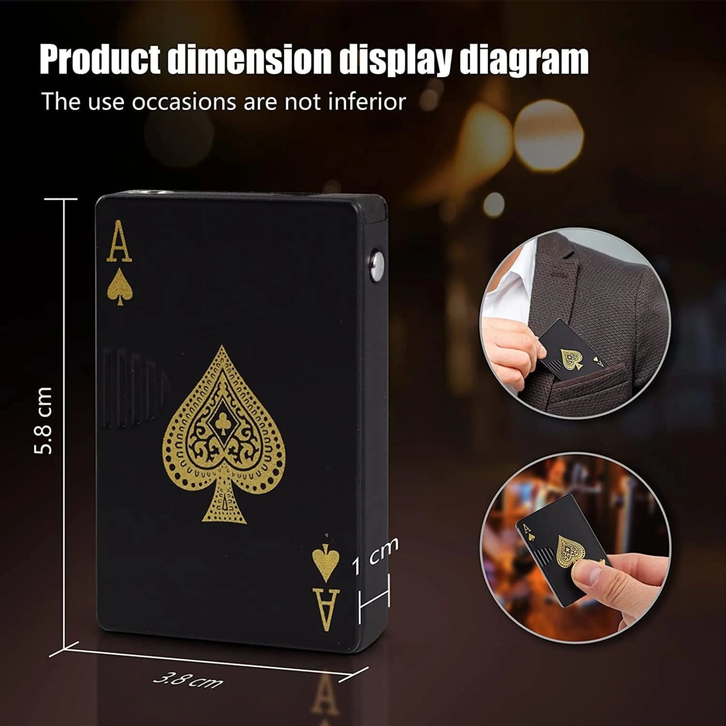 Ikka Black Refillable Green Jet Flame Lighter – Metal Playing Card Torch | Windproof Gift for Men