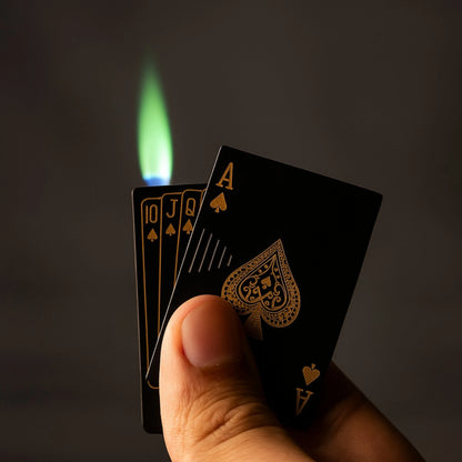 Ikka Black Refillable Green Jet Flame Lighter – Metal Playing Card Torch | Windproof Gift for Men