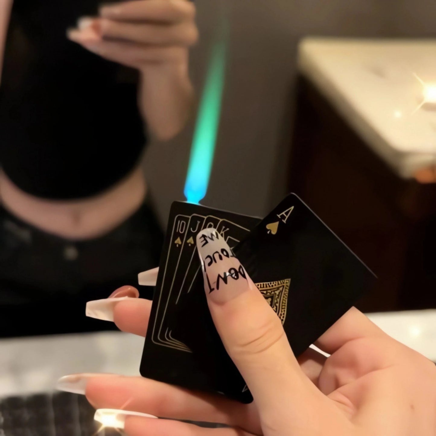 Ikka Black Refillable Green Jet Flame Lighter – Metal Playing Card Torch | Windproof Gift for Men