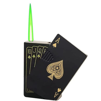 Ikka Black Refillable Green Jet Flame Lighter – Metal Playing Card Torch | Windproof Gift for Men
