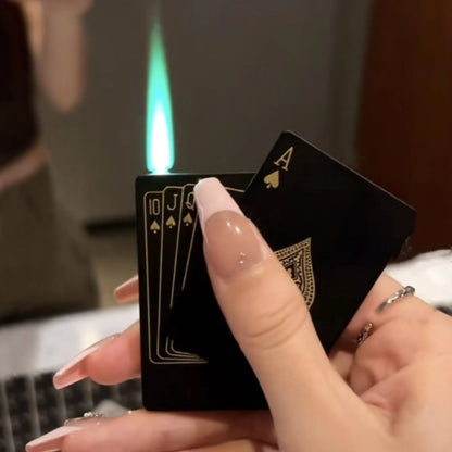 Ikka Black Refillable Green Jet Flame Lighter – Metal Playing Card Torch | Windproof Gift for Men