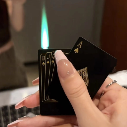 Ikka Black Refillable Green Jet Flame Lighter – Metal Playing Card Torch | Windproof Gift for Men