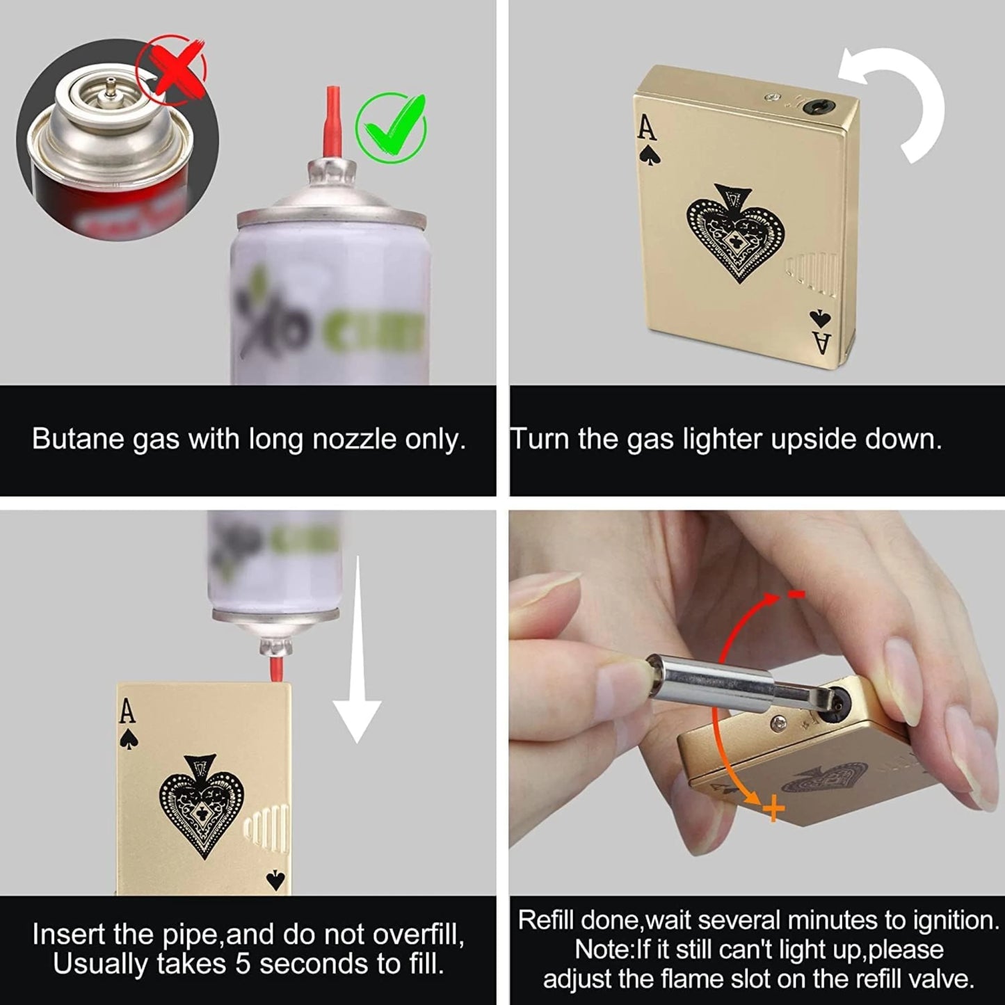 Ikka Gold Poker Card Torch Lighter – Refillable Metal Jet Flame Butane Lighter for Men