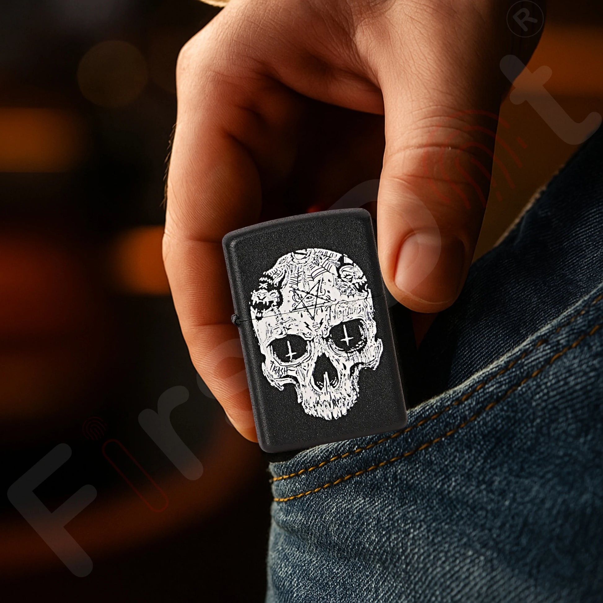 Inverted Cross Skull Premium Refillable Cigarette Lighter
