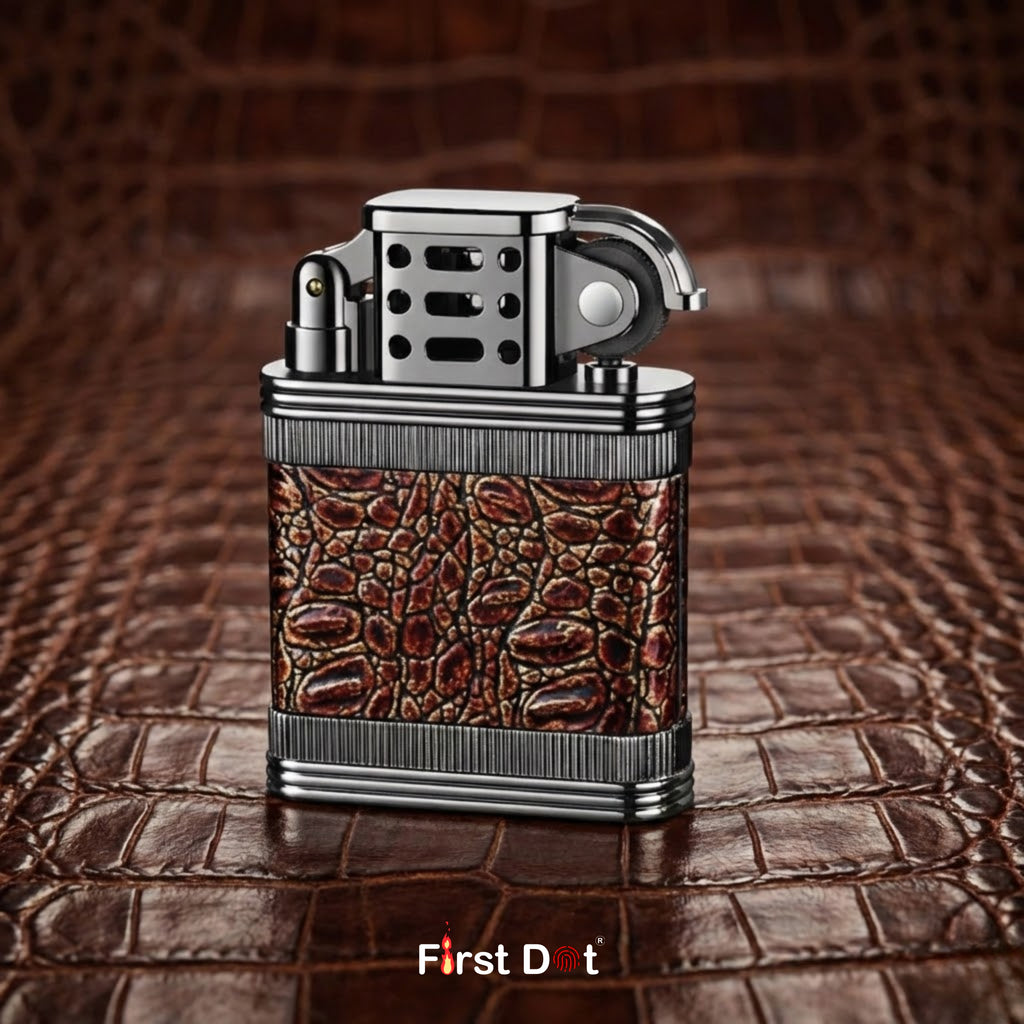 First Dot Classic Leather Wrap Metal Lighter