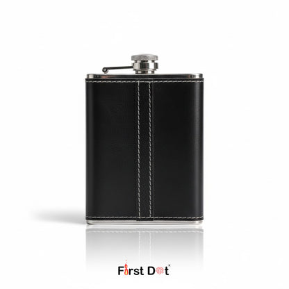 Black Leather Wrapped Hip Flask | Pocket Flask for Travel 8oz