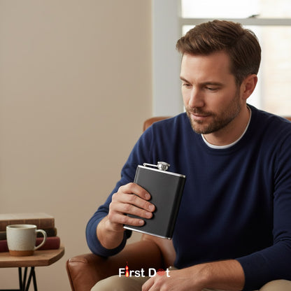 Black Leather Wrapped Hip Flask | Pocket Flask for Travel 8oz