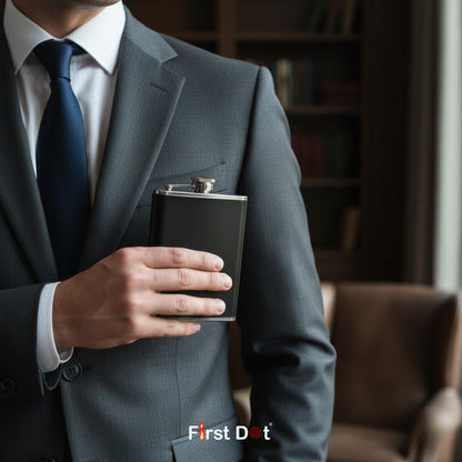 Black Leather Wrapped Hip Flask | Pocket Flask for Travel 8oz
