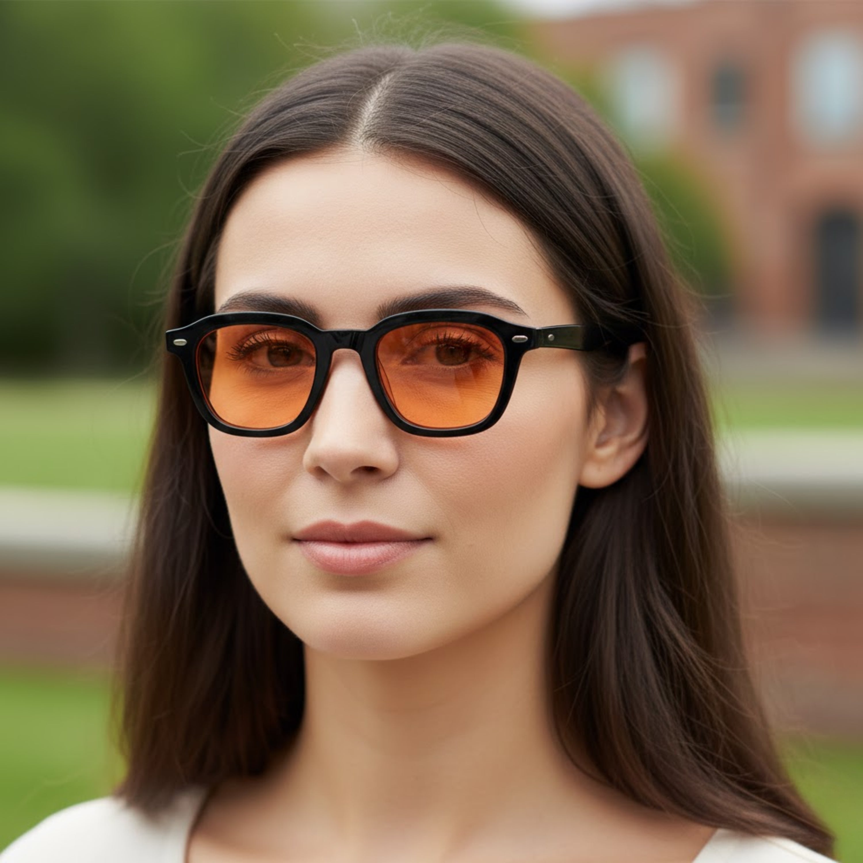 Classic Square Sunglasses with Amber Lenses