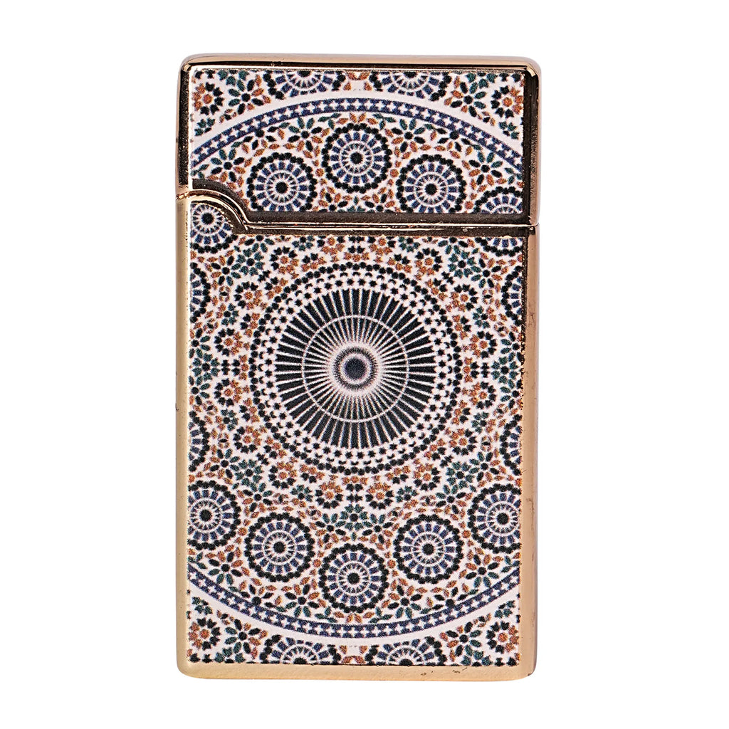 Decorative lighter with a circular pattern on a white background Mandala Art Premium Refillable Cigarette Lighter Silver