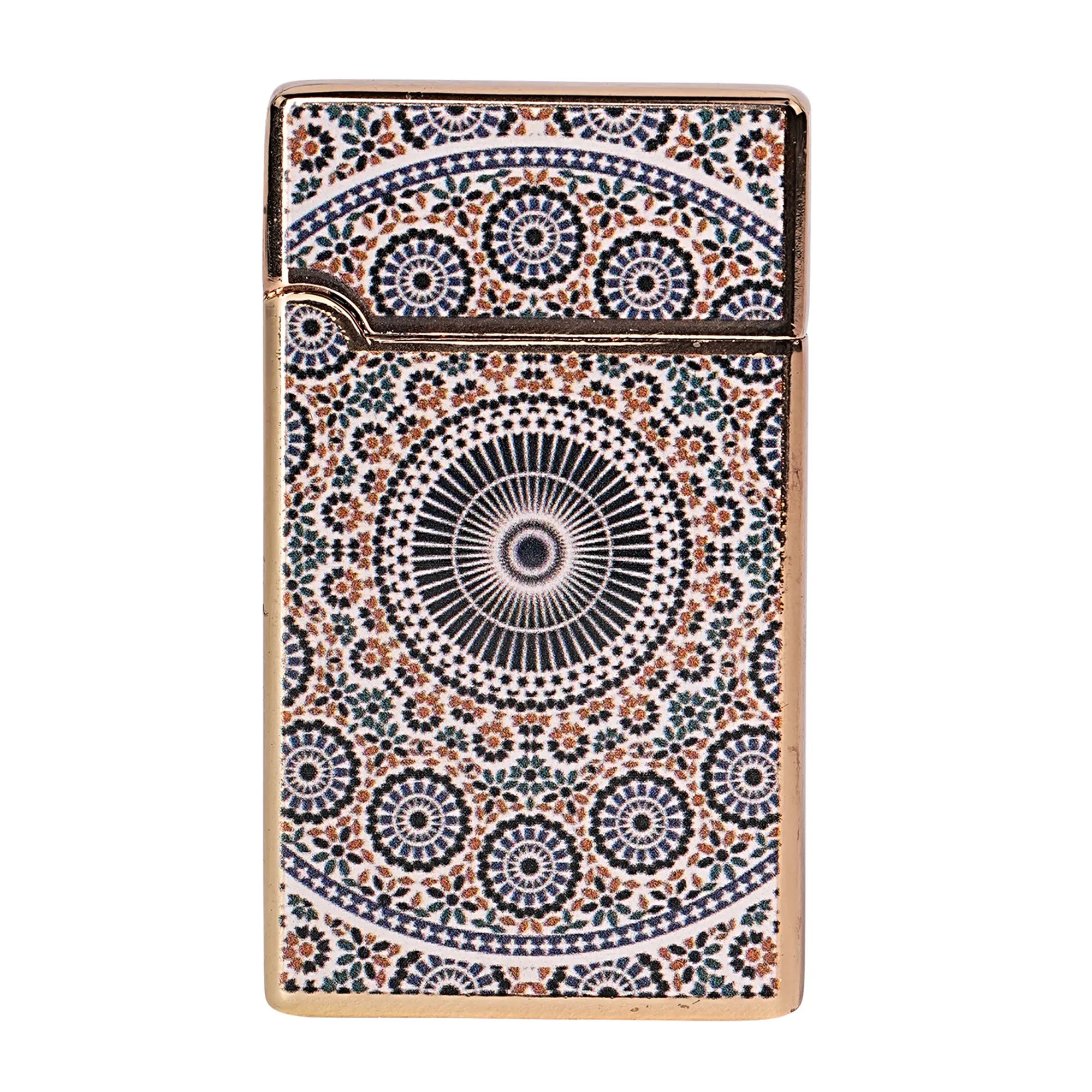 Decorative lighter with a circular pattern on a white background Mandala Art Premium Refillable Cigarette Lighter Silver