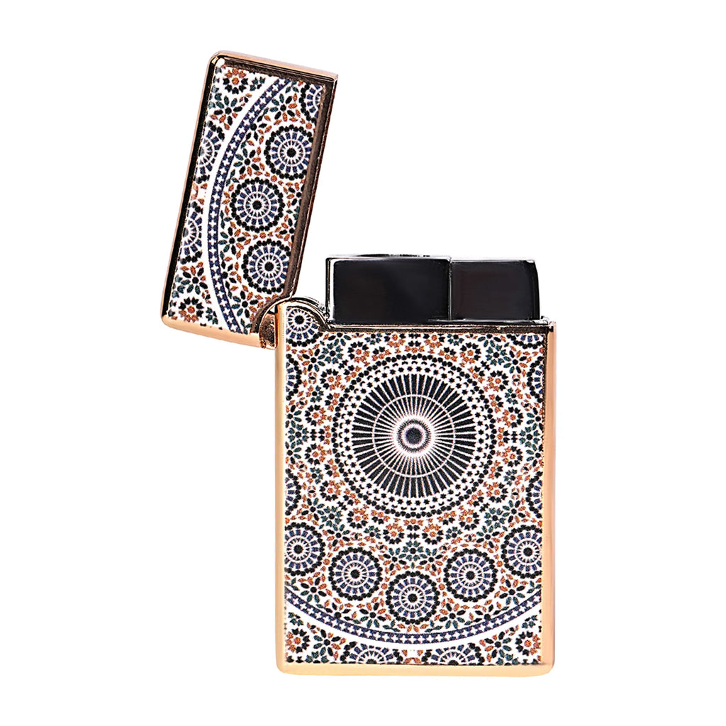 Lighter with decorative pattern on a white background Mandala Art Premium Refillable Cigarette Lighter Silver