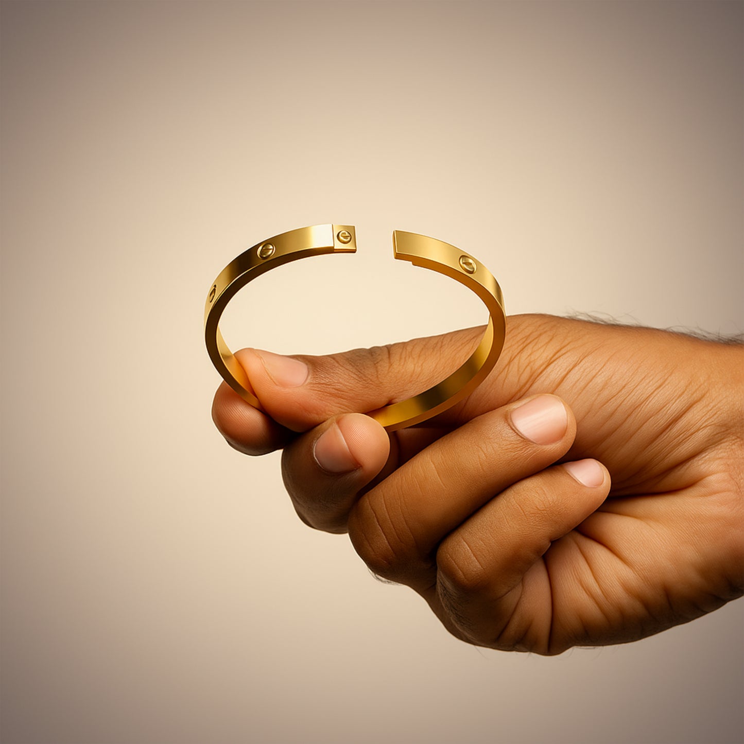 Men’s Gold Oval Bracelet – Bold, Minimalist Bracelet with Screw & Diamond Design