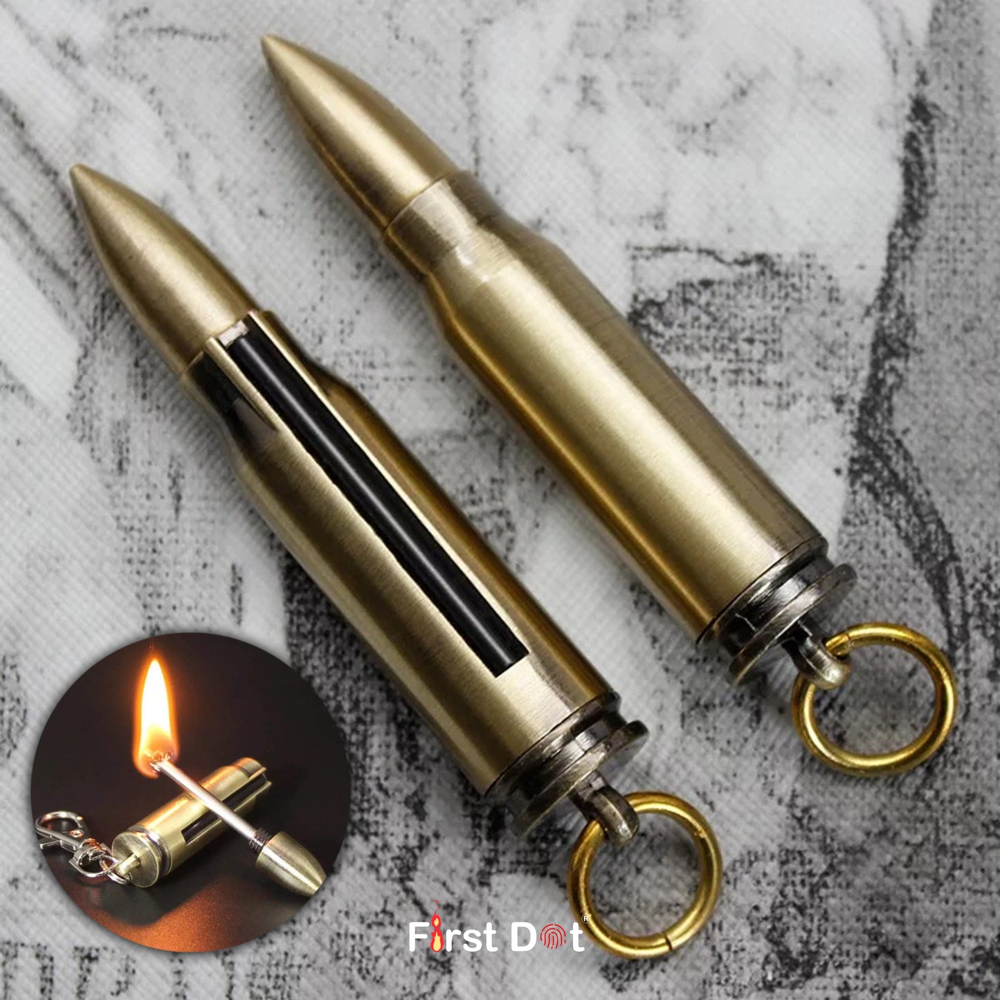 Metal Bullet Keychain Lighter | Flint Match Fire Starter for Outdoor & Camping