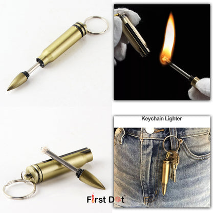 Metal Bullet Keychain Lighter | Flint Match Fire Starter for Outdoor & Camping