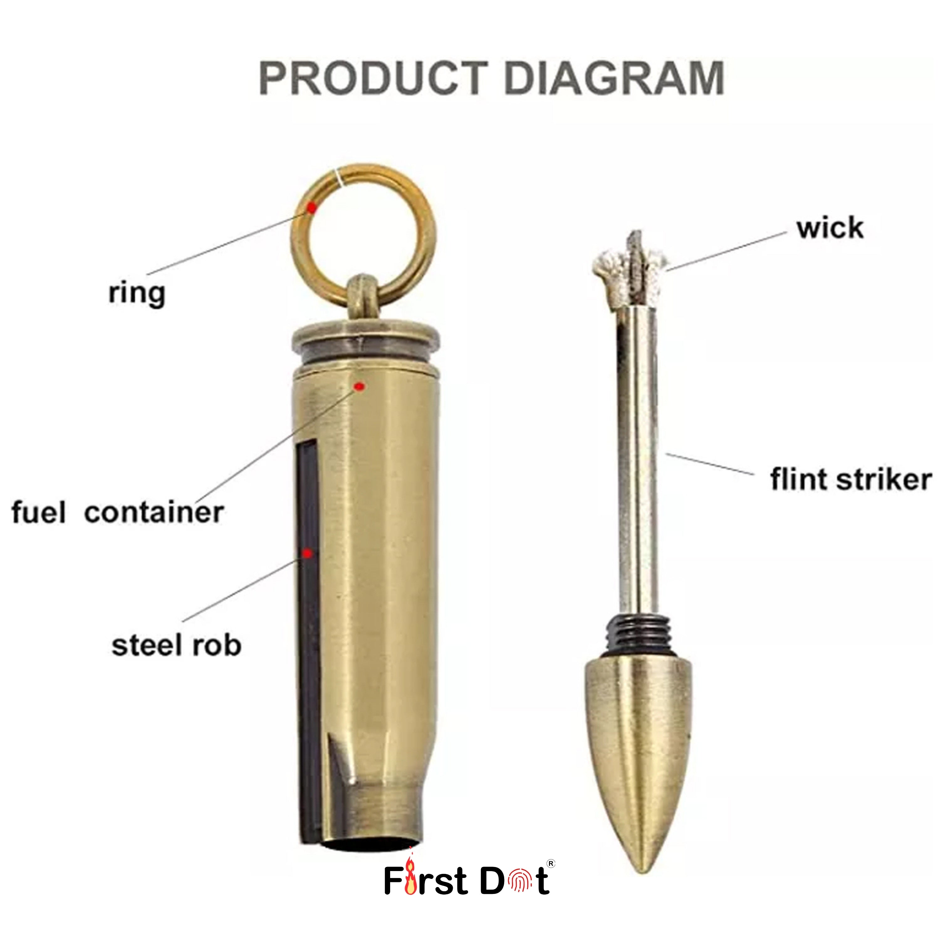 Metal Bullet Keychain Lighter | Flint Match Fire Starter for Outdoor & Camping