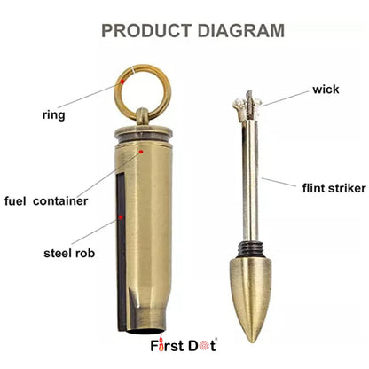 Metal Bullet Keychain Lighter | Flint Match Fire Starter for Outdoor & Camping