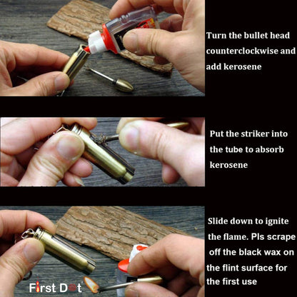 Metal Bullet Keychain Lighter | Flint Match Fire Starter for Outdoor & Camping