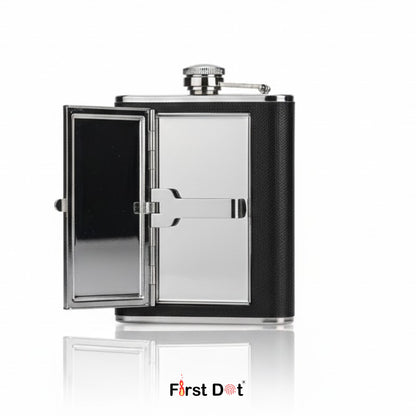 Metal Hip Flask with Hidden Cigarette Case | Flask for Travel 8oz
