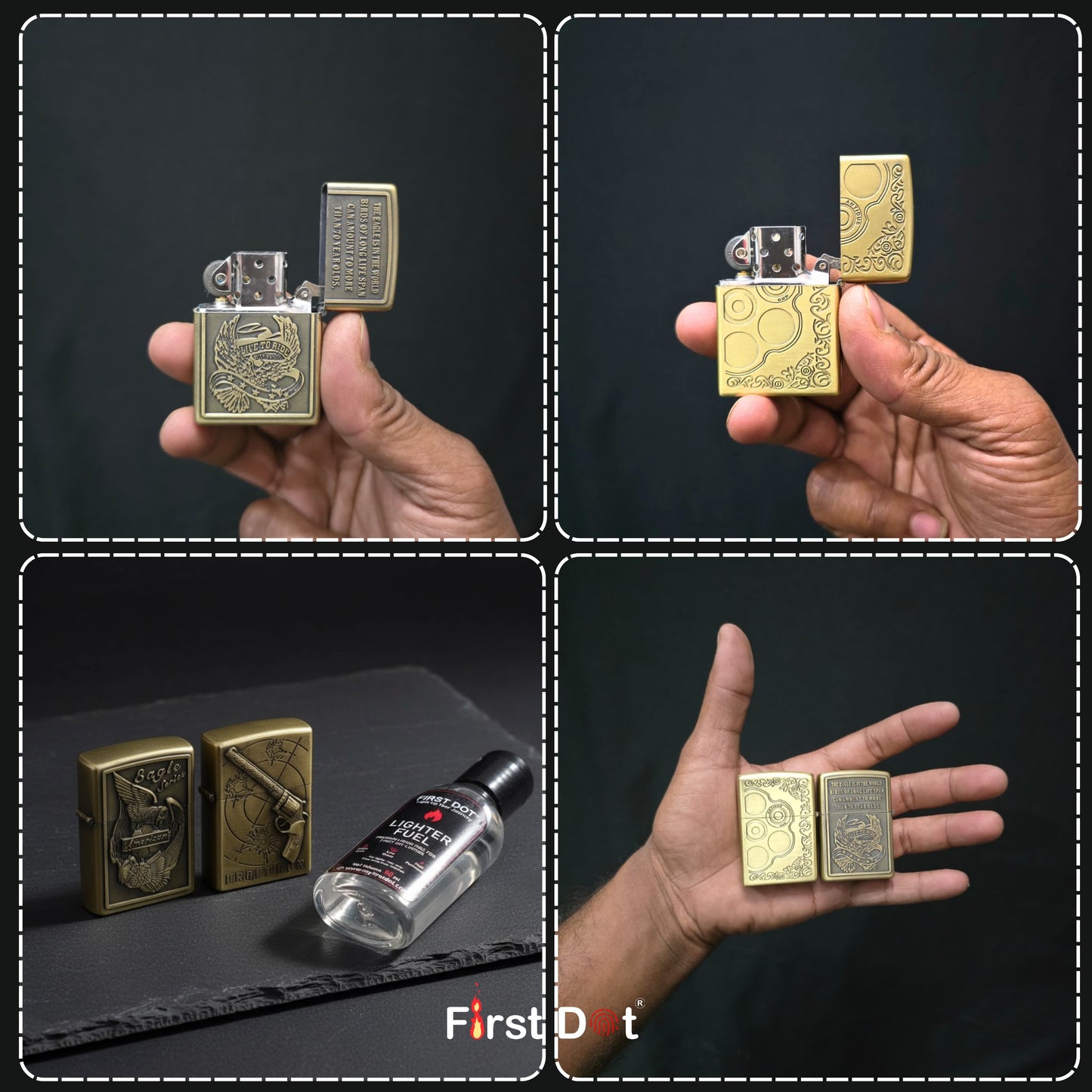 Combo of 2 Embossed Metal Cigarette Lighters + Free 50ml Fuel