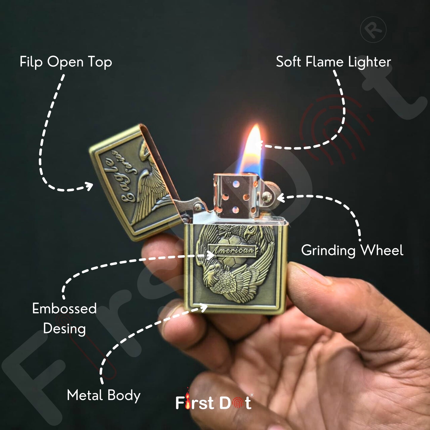 Combo of 2 Embossed Metal Cigarette Lighters + Free 50ml Fuel