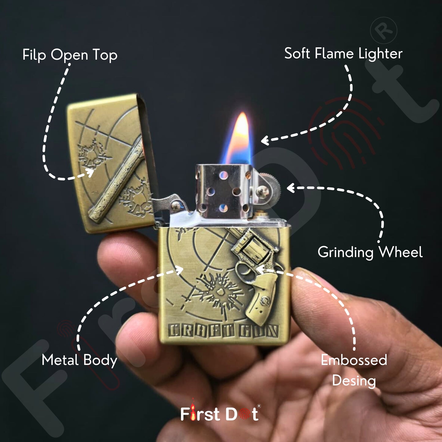 Combo of 2 Embossed Metal Cigarette Lighters + Free 50ml Fuel