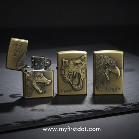 Pack of 3 Embossed Metal Cigarette Lighters + Free 50ml Fuel