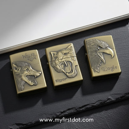 Pack of 3 Embossed Metal Cigarette Lighters + Free 50ml Fuel