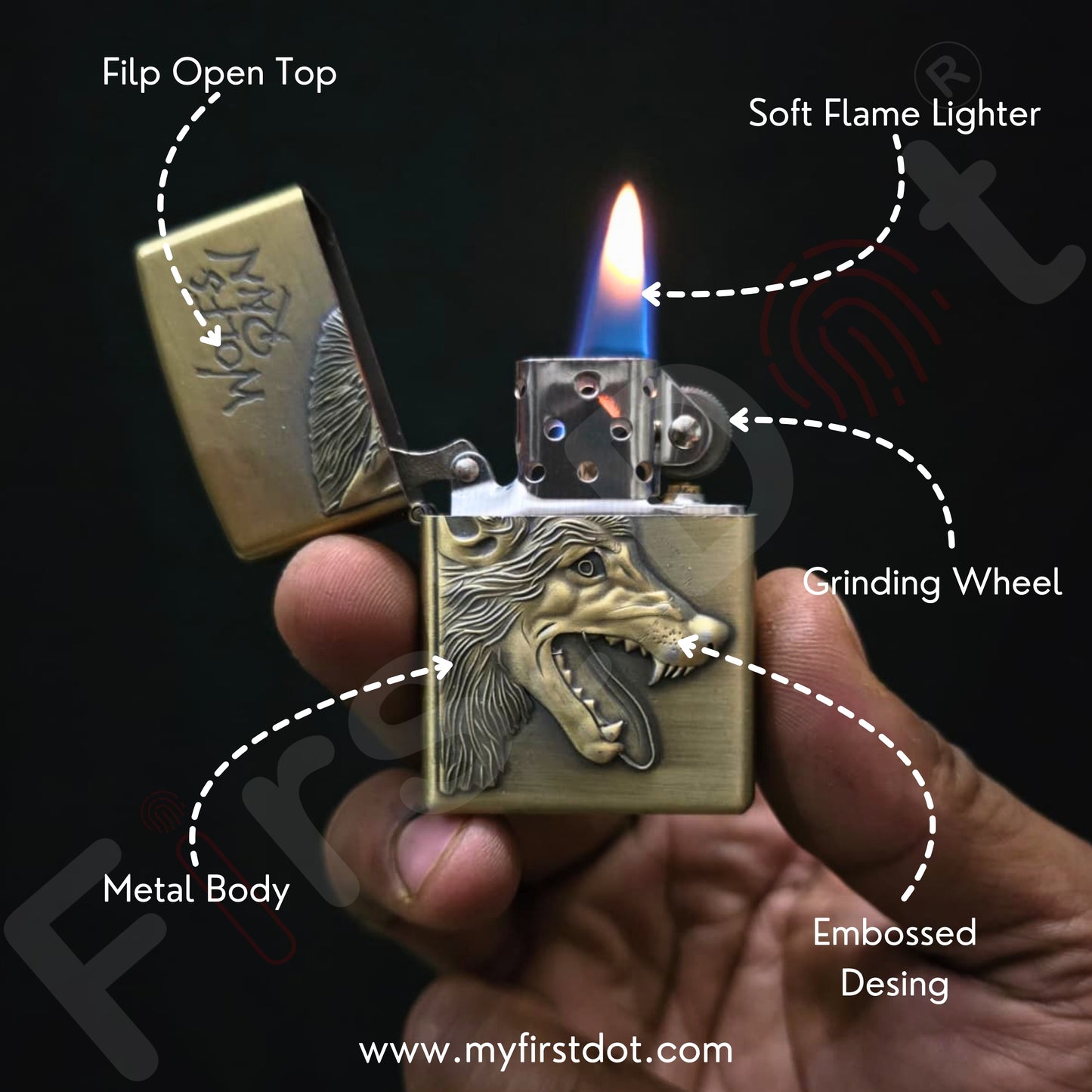 Pack of 3 Embossed Metal Cigarette Lighters + Free 50ml Fuel