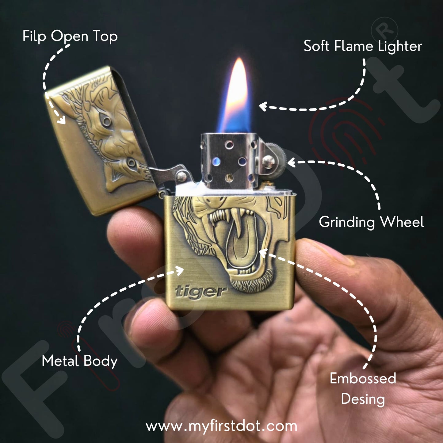 Pack of 3 Embossed Metal Cigarette Lighters + Free 50ml Fuel