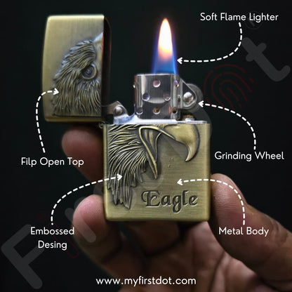 Pack of 3 Embossed Metal Cigarette Lighters + Free 50ml Fuel