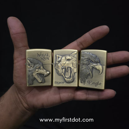 Pack of 3 Embossed Metal Cigarette Lighters + Free 50ml Fuel