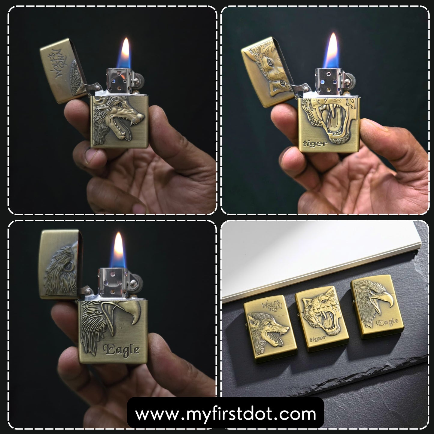 Pack of 3 Embossed Metal Cigarette Lighters + Free 50ml Fuel