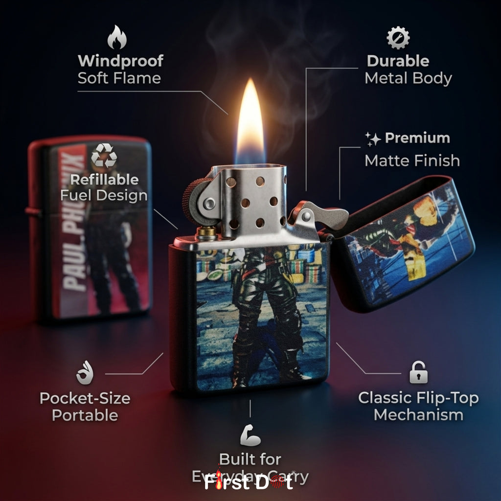 First Dot Paul Phoenix Both-Sided Graphic Print Windproof Cigarette Lighter