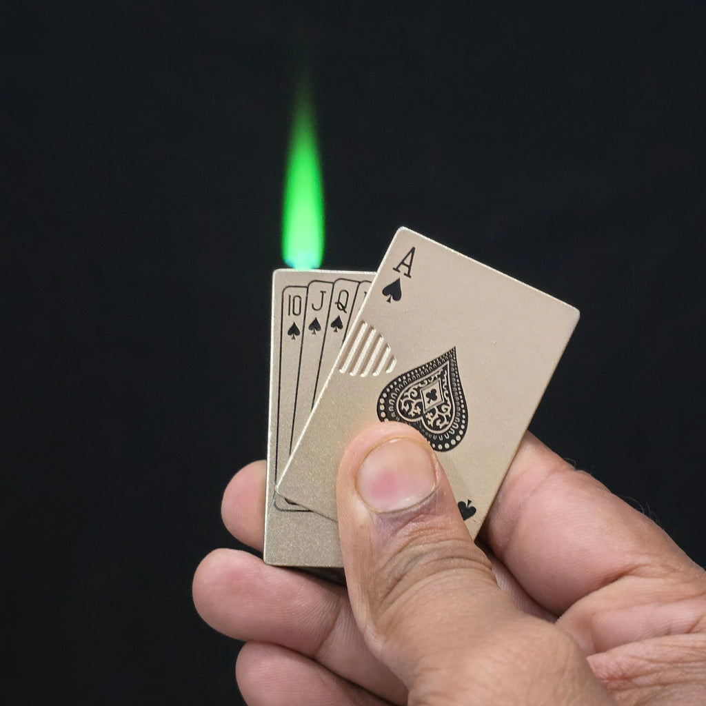First Dot Playing Card Edition Slide Green Jet Flame Cigarette Lighter