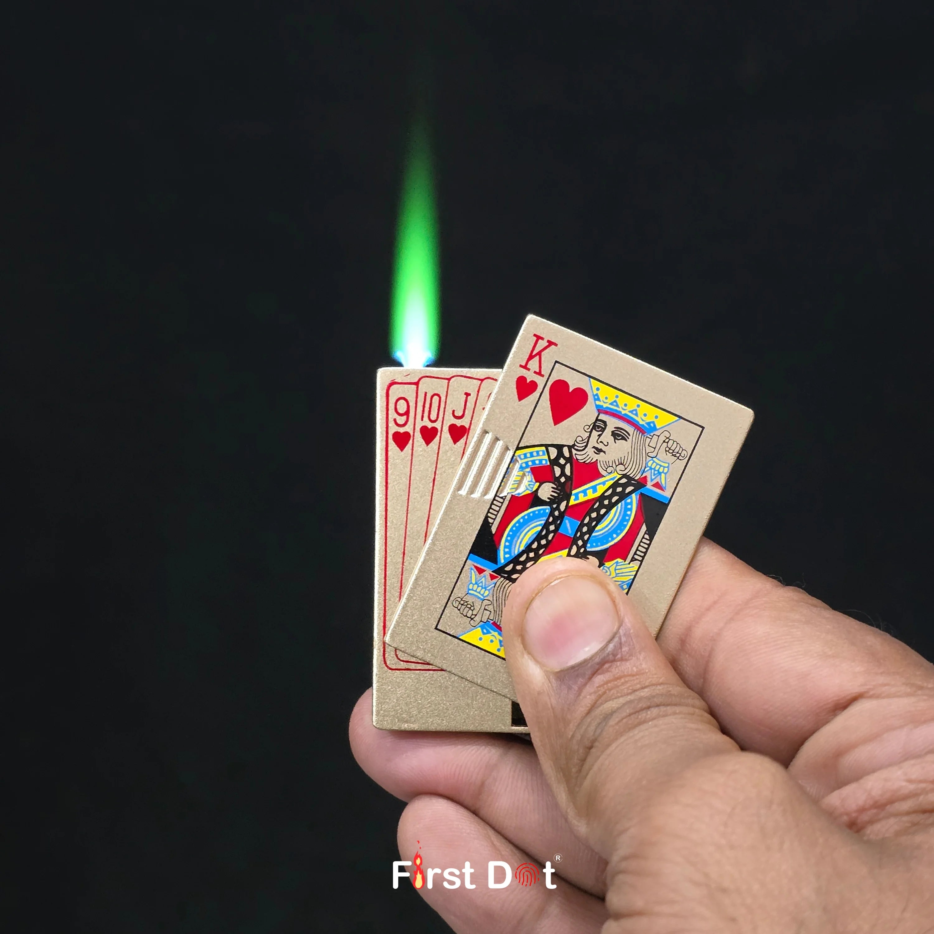First Dot Playing Card Edition Slide Green Jet Flame Cigarette Lighter