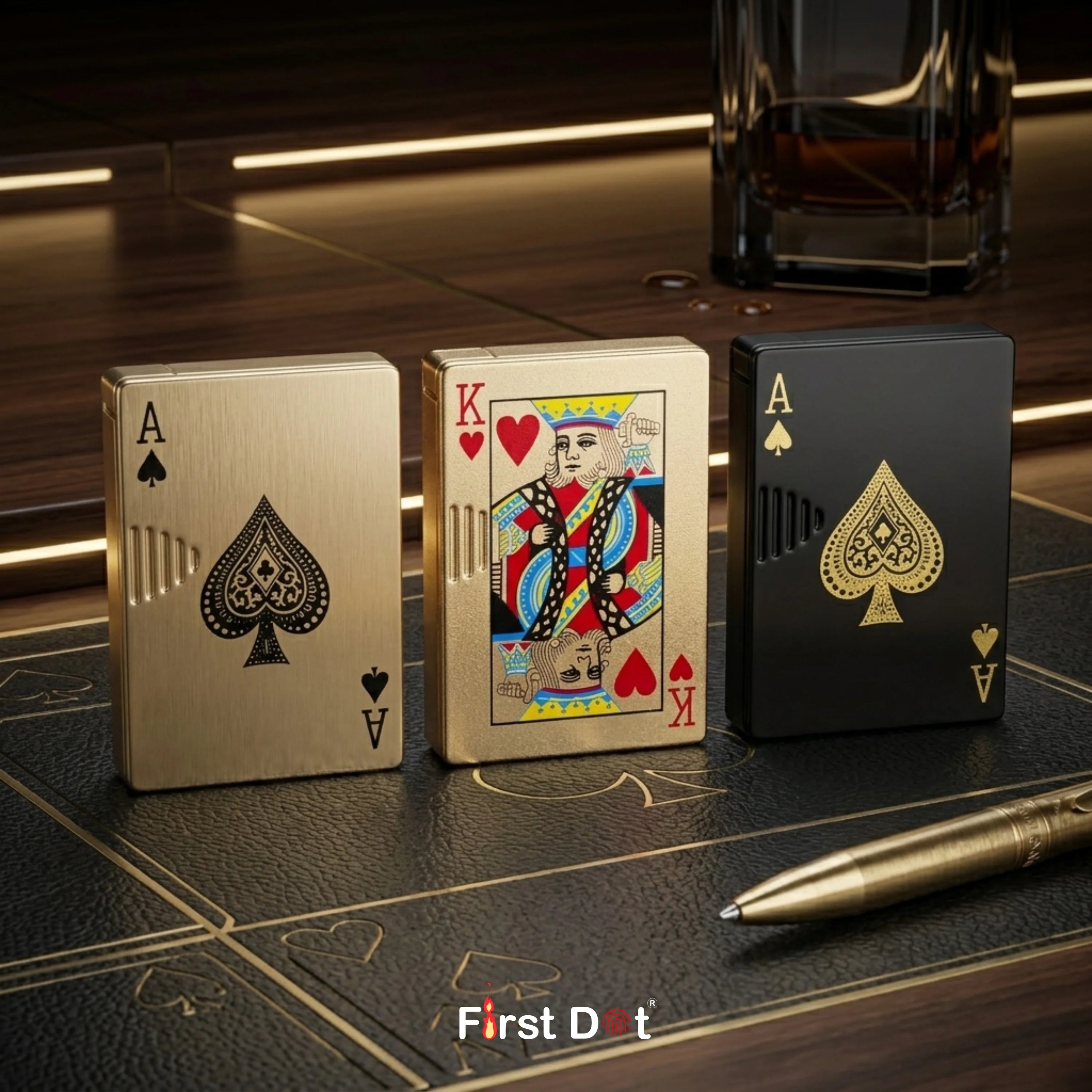 First Dot Playing Card Edition Slide Green Jet Flame Cigarette Lighter