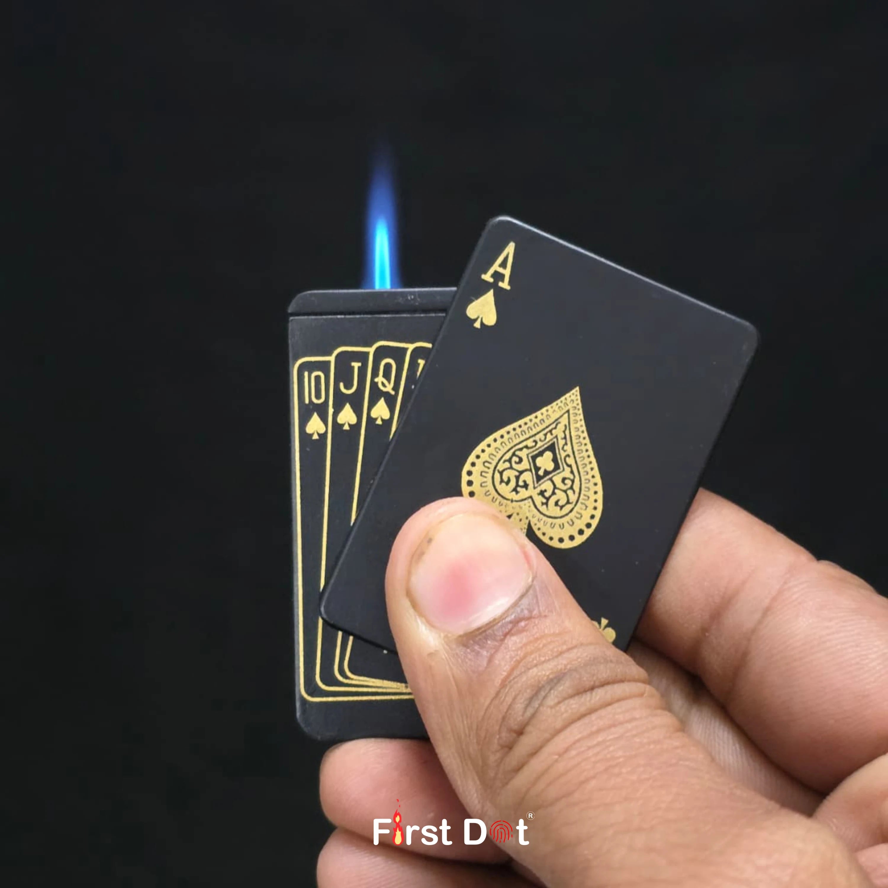First Dot Playing Card Blue Jet Flame Cigarette Lighter
