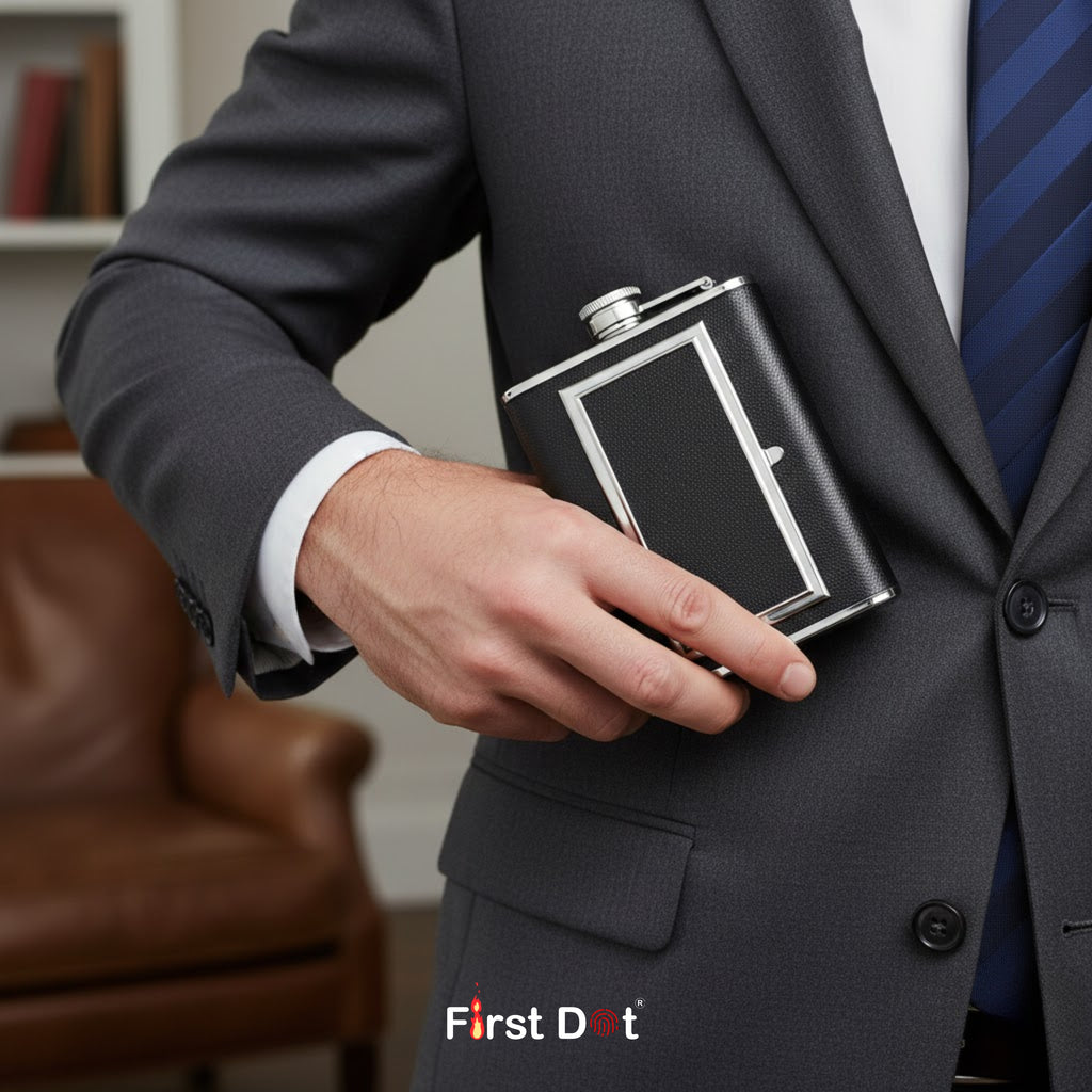 Metal Hip Flask with Hidden Cigarette Case | Flask for Travel 8oz