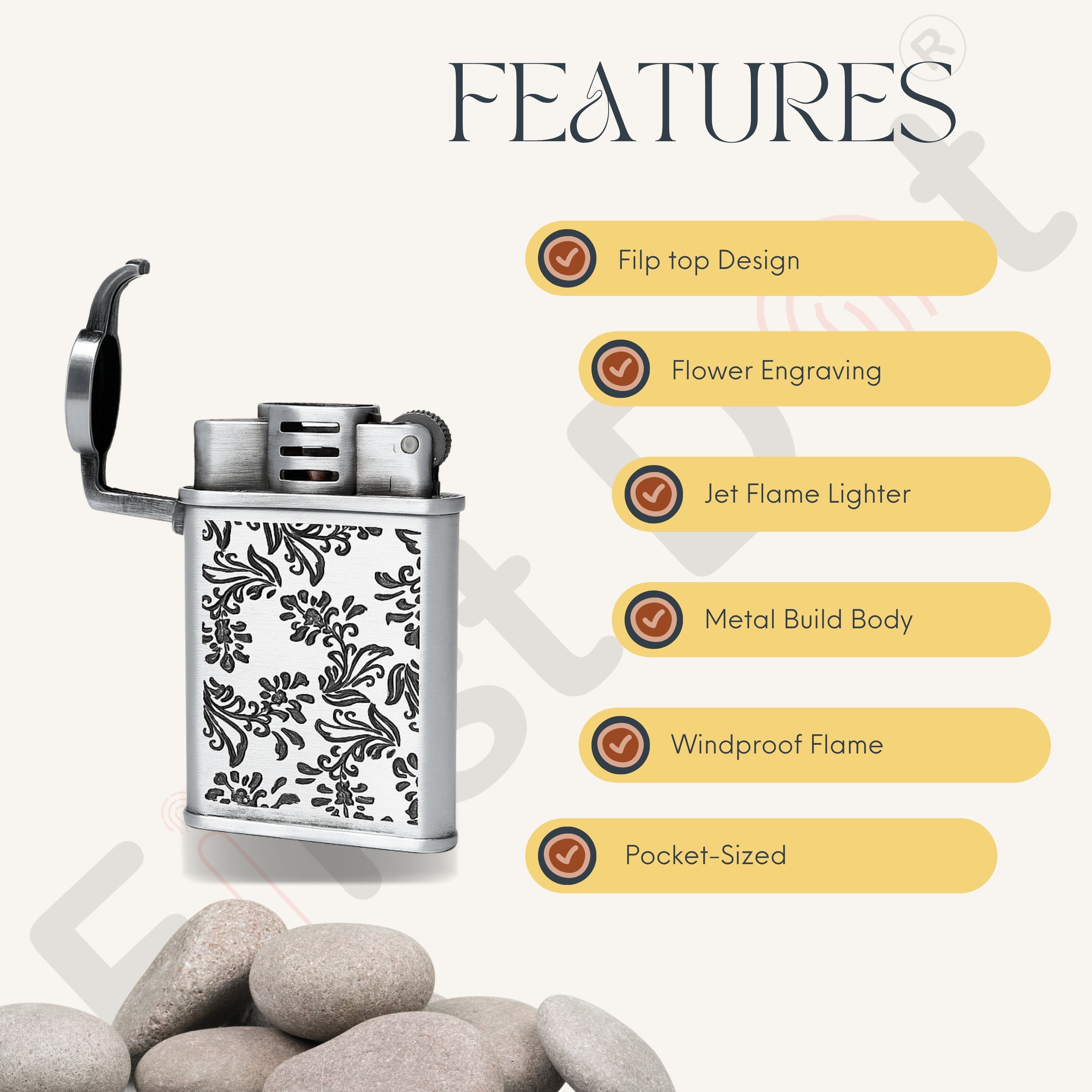 Embossed Floral Slim Jet Fire Lighter – Windproof & Stylish