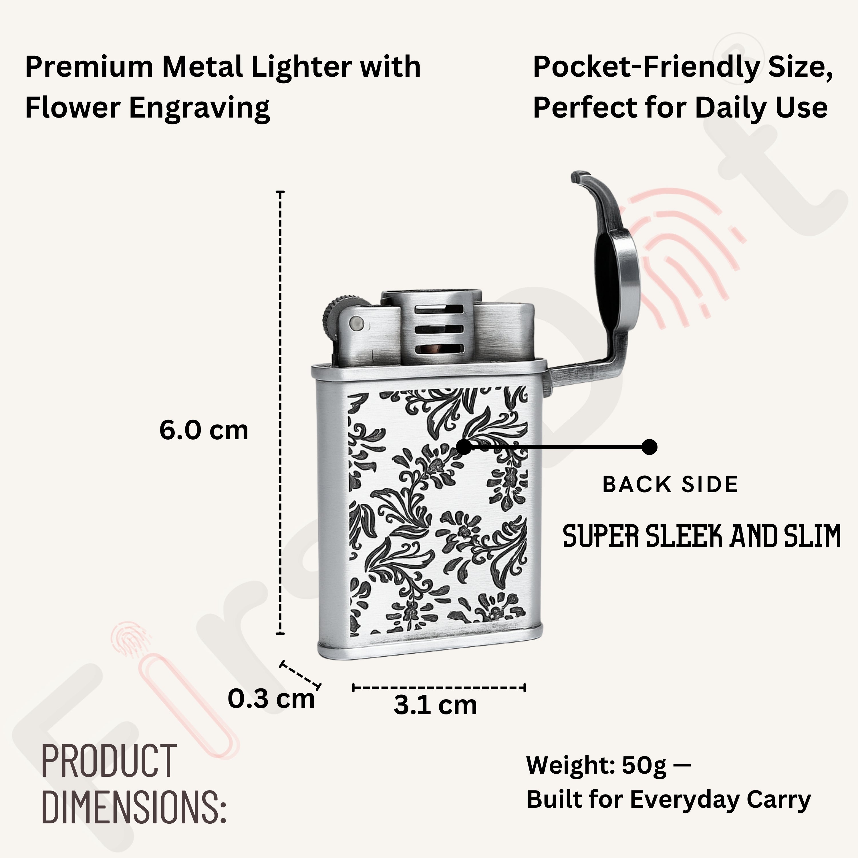 Embossed Floral Slim Jet Fire Lighter – Windproof & Stylish