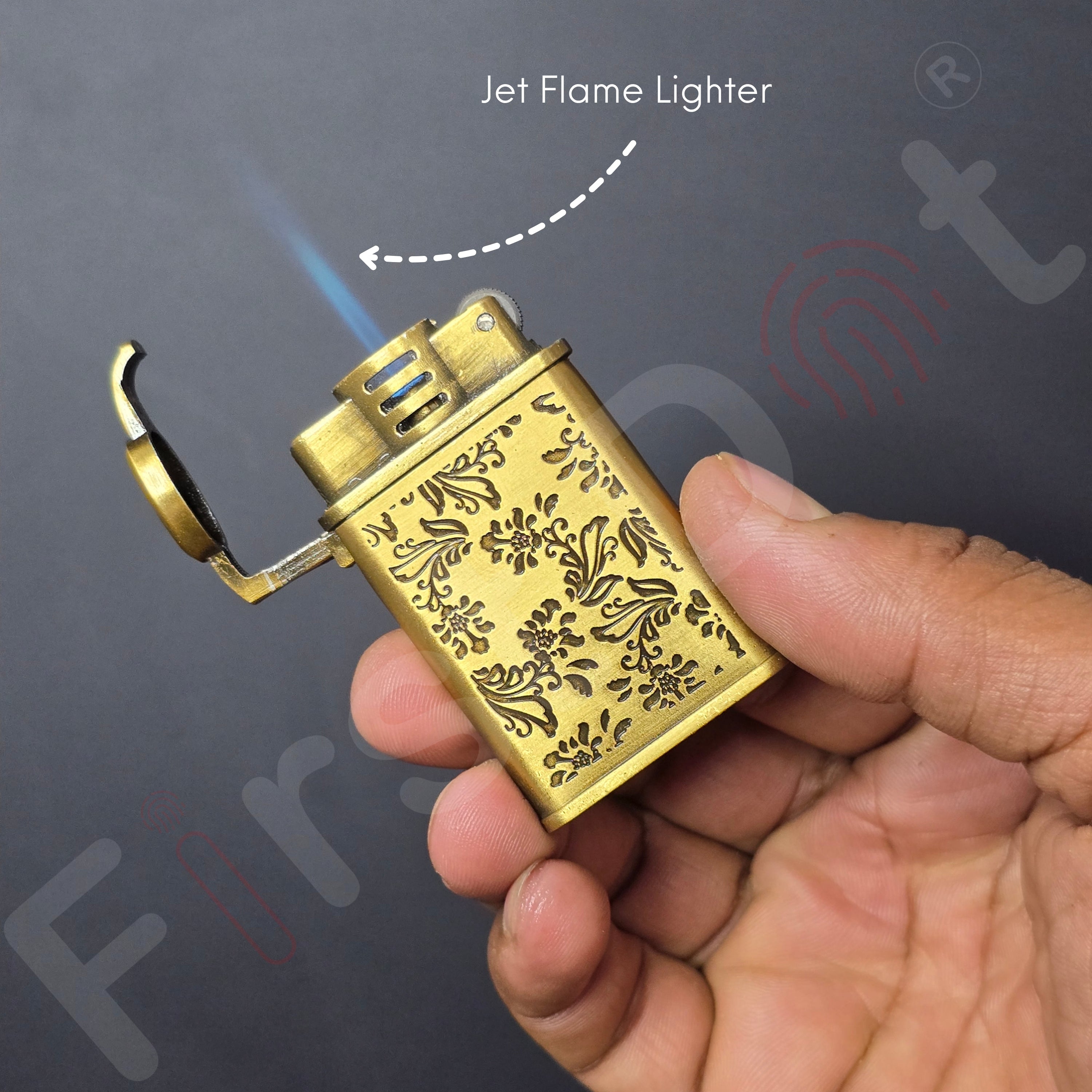 Embossed Floral Pattern Slim Jet Fire Cigar Windproof Lighter