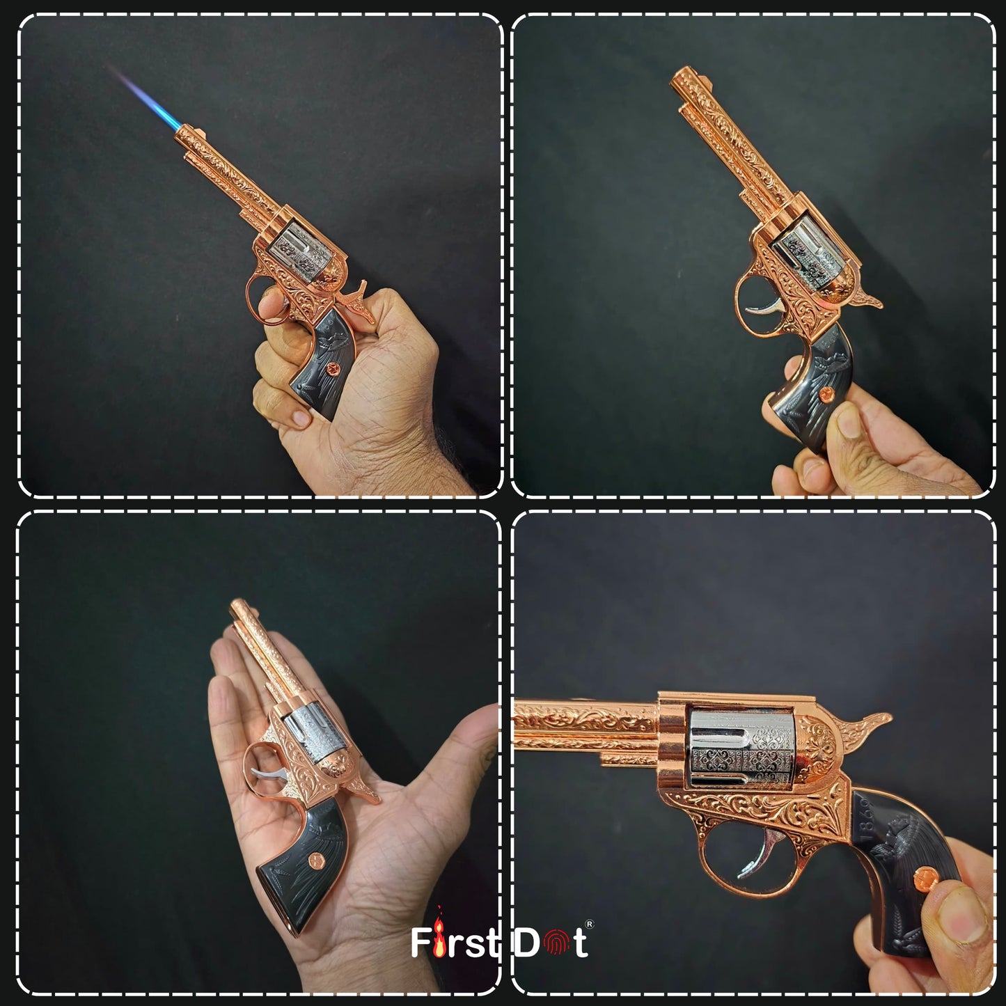 Premium Big Size Vintage Revolver Gun Lighter – Windproof Jet Flame | First Dot